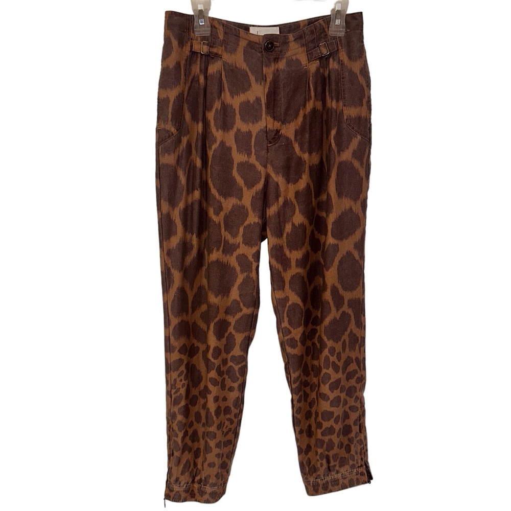 Anthropologie Brown Tan Track Pants with Leopard Print